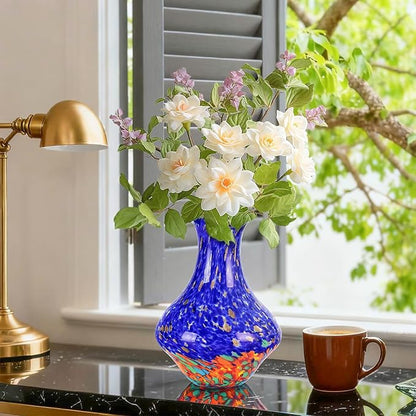 KAMMAK Colored Glass Vase, Beautiful Hand Blown Decorative Vase, Modern Art Vase for Flower Mantle Dining Table Centerpiece, Entryway Living Room Wedding Decoration, HR010