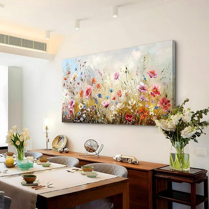 crmotu Large Wall Art for Living Room, Flower Market Botanical Prints, Floral Nature Decor Canvas Pictures, Meadow Wildflower Rustic Home Decorations, Modern Bedroom Farmhouse Wall Decor 29"X57"