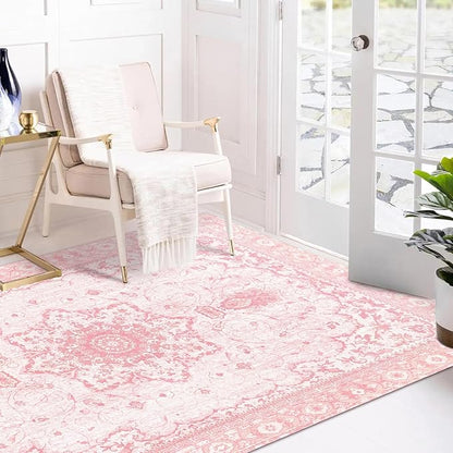 Sofrug Area Rug 3x5 - Vintage Pink Honeycomb Non Slip Backing Area Rugs Soft Faux Wool Carpet Foldable & Machine Washable Rugs for Living Room Bedroom Dining Room Home Office
