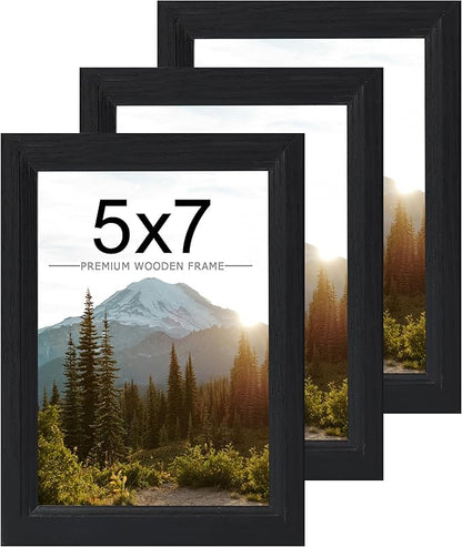KTKDE 5x7 Picture Frame Set of 3, Wooden frames black, Vertical & Horizontal Wall Hanging for Wall or Tapletop Display,Studio Gallery Photo Frame for Photos, Posters & Art Prints