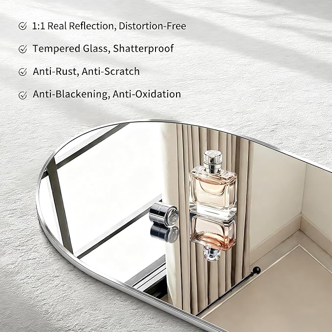CIRCUMI Arched Wall Mirror, 24"x48" Silver Arched Mirror with Tempered Glass, Metal Frame, Large Size for Bathroom, Living Room,Entryway,Over Sink, Arch Mirror for Decor,Shatterproof&Crystal-Clear