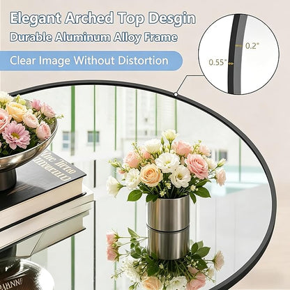 Dewfig Arched Full Length Mirror, 86"x46" Large Floor Mirror with Stand, Oversized Full Body Mirrors for Standing/Leaning/Hanging, Wall Mounted Mirrors for Bedroom, Living Room,Dressing Room, Black