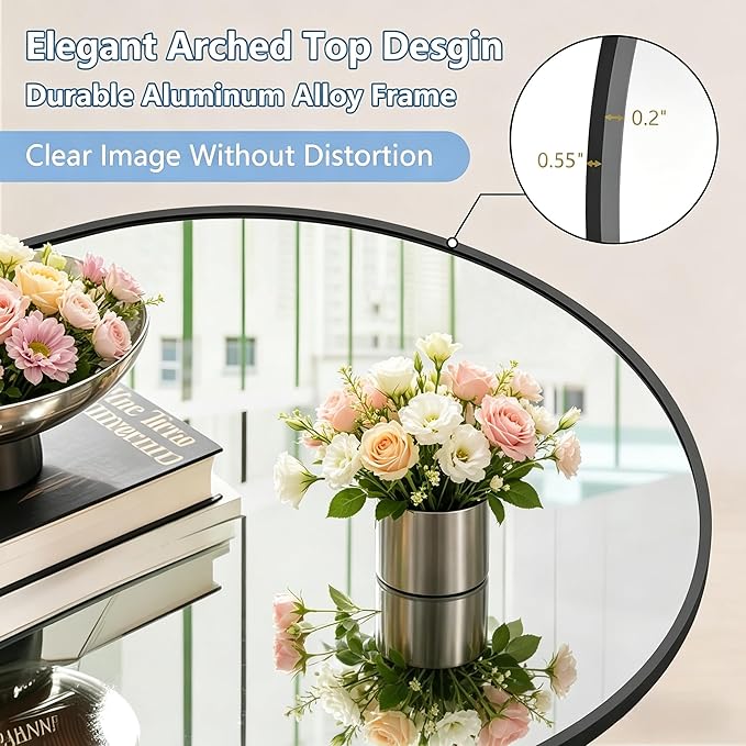 Dewfig Arched Full Length Mirror, 90"x46" Large Floor Mirror with Stand, Oversized Full Body Mirrors for Leaning or Hanging, Wall Mounted Mirrors for Bedroom, Living Room,Dressing Room, Black