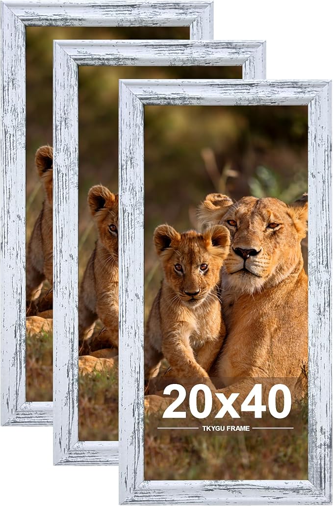 20x40 Picture Frame set of 3, Woode Frame Rustic White, Vertical & Horizontal Wall Hanging Large Studio Gallery Poster Frame for Photos, Posters - Art Prints best gift