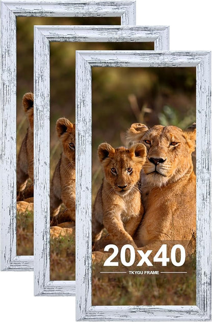 20x40 Picture Frame set of 3, Woode Frame Rustic White, Vertical & Horizontal Wall Hanging Large Studio Gallery Poster Frame for Photos, Posters - Art Prints best gift