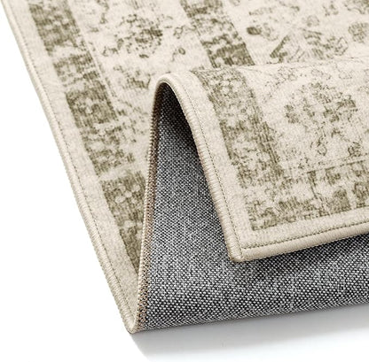 PureCozy Taupe 2x5 Runner Rug Vintage Area Carpet Hallway Indoor Kitchen Washable Low Pile Traditional Distressed Retro Accent Throw Rug Non Slip for Laundry Bathroom Office
