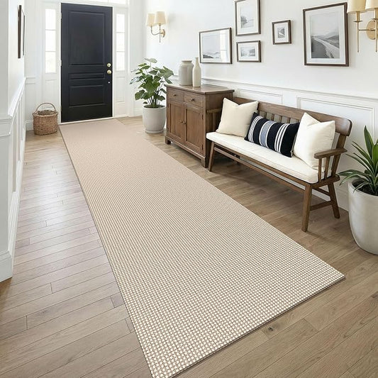 KOZYFLY 3x14 Runners Rugs for Hallway, Long Washable Runner Rug, Non Slip Rubber Backed Kitchen Runner, Flatweave Entryway Rug, Floor Carpet for Entry, Aisle, Hall, Ivory/Camel/Brown