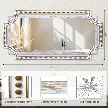 HOITUZYUS 24x47 Inch Large Wooden Farmhouse Wall Mirror, Rustic Decorative Mirrors for Living Room, Bedroom, Bathroom, Entryway - Horizontally or Vertically Mount