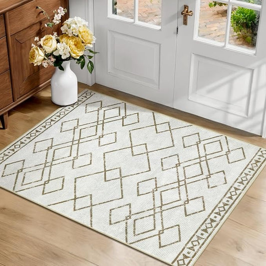 SERISSA 2x3 Washable Small Entry Rug,Soft Non Slip Indoor Boho Throw Rug for Entryway Kitchen Bedroom Dorm Bedside Front Door,Moroccan Geometric Carpet
