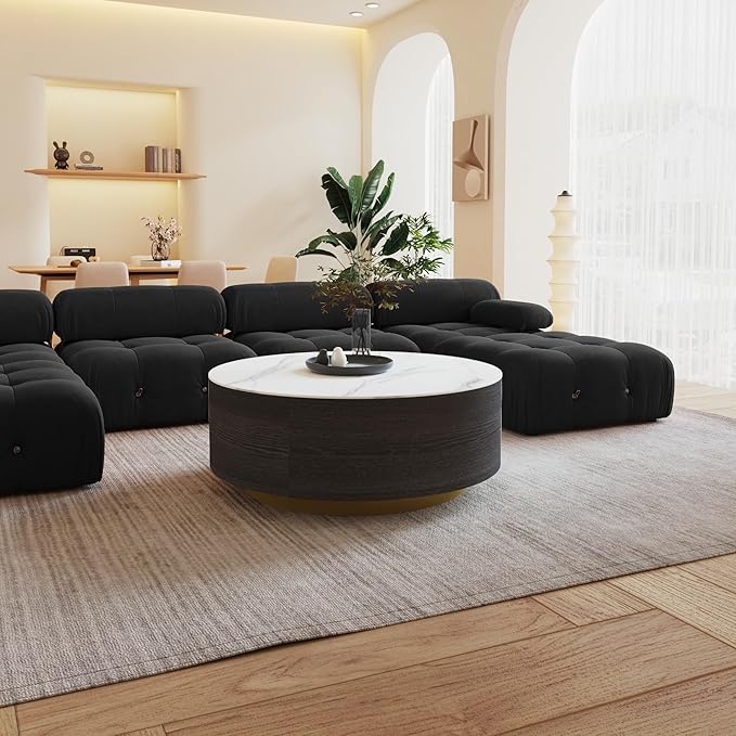 138'' Modular Sectional Couch, U-Shaped Velvet Sofa with Reversible Chaise Ottoman, Minimalist 6-Seat Bubble Sofa, Modern Black Sectional Couches for Living Room, Apartment (6 Seats, Black)