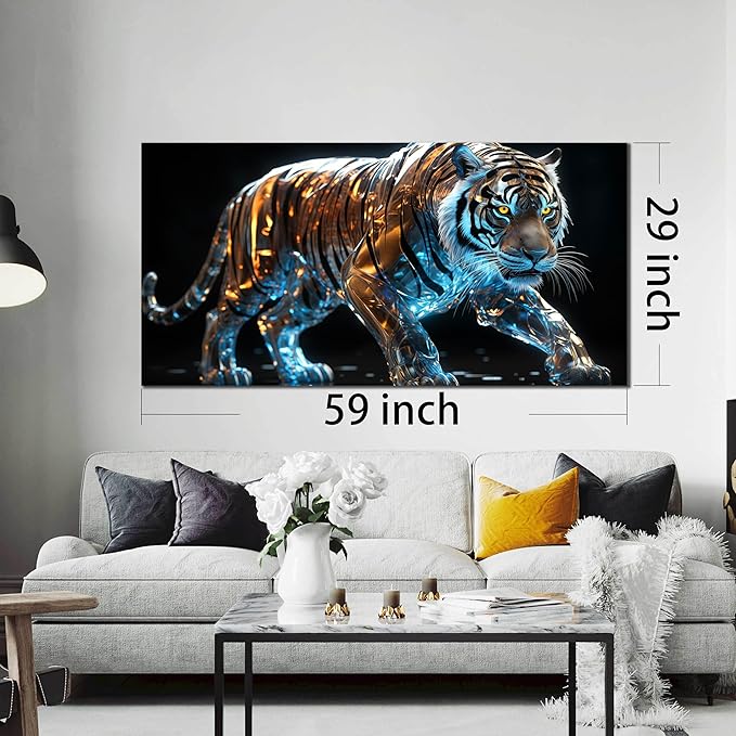 Ouzzlie Tiger Art Wall Decor for Living Room Modern Black Canvas Picture Gold Wall Art for Bedroom Office Large Artwork Print 29" x 59"