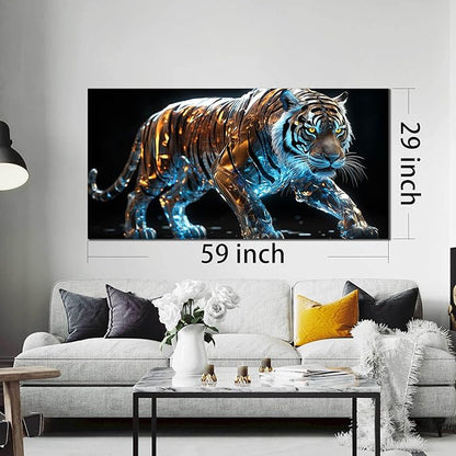 Ouzzlie Tiger Art Wall Decor for Living Room Modern Black Canvas Picture Gold Wall Art for Bedroom Office Large Artwork Print 29" x 59"