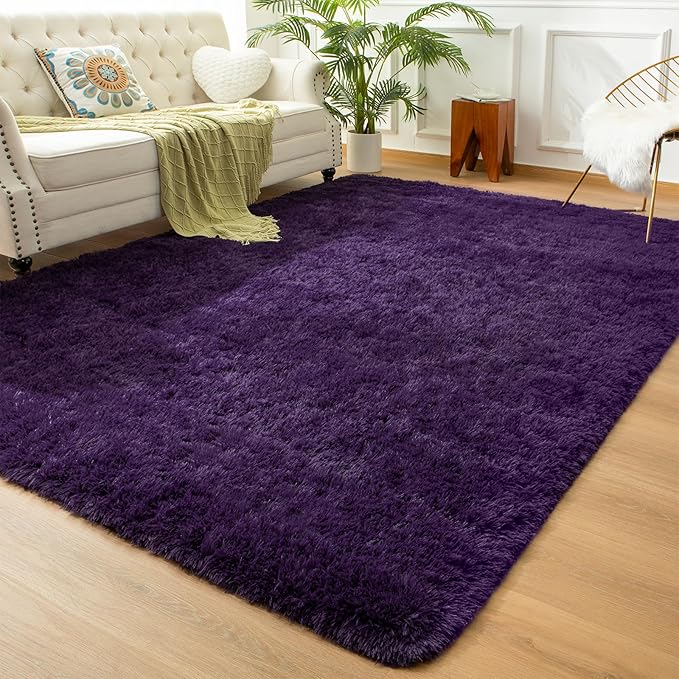 Andecor Area Rug for Living Room, 8x10 Feet Soft Fluffy Indoor Shaggy Plush Rugs for Boys Girls Kids Baby College Dorm Bedroom Nursery Home Decor Carpet, Purple