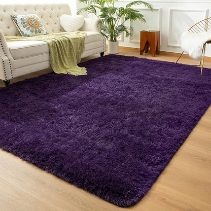 Andecor Area Rug for Living Room, 8x10 Feet Soft Fluffy Indoor Shaggy Plush Rugs for Boys Girls Kids Baby College Dorm Bedroom Nursery Home Decor Carpet, Purple