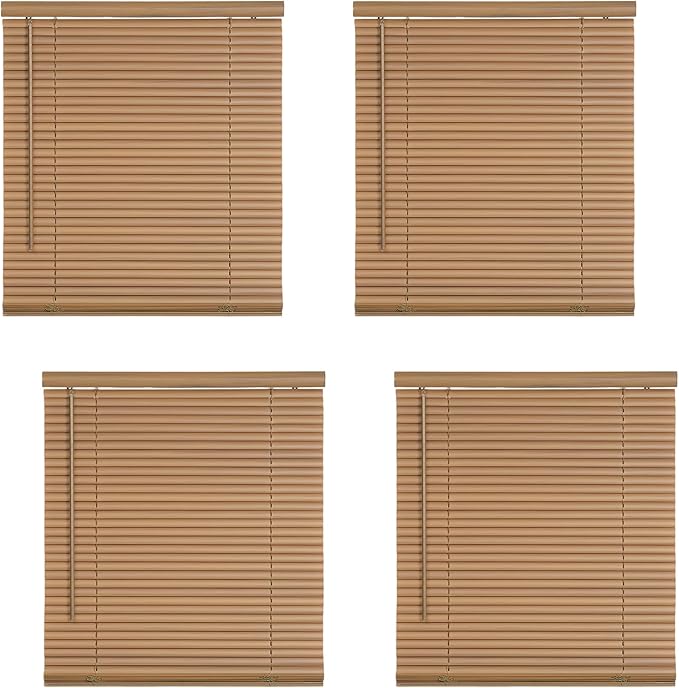 Cordless Light Filtering Mini Blind - 27 Inch Width, 72 Inch Length, 1" Slat Size - Woodtone - Cordless GII Morningstar Horizontal Windows Blinds for Interior by Achim Home Decor (Pack of 4)