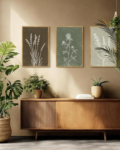 Drsoum Vintage Boho Flower Wall Art Framed Retro Botanical Floral Wall Prints Wildflower Neutral Rustic Bohemain Artwork Bedroom Ready to Hang 16x24in Natural Framed