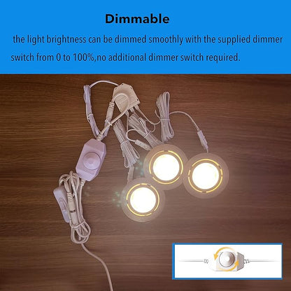 Under Cabinet Lighting Dimmable LED Puck Lights,Recessed Mount,12V Low Volt,60mm Cutout Haolgen Bulb Replace,Small Puck Light Plug in for Curio,Book Case,Display Shelf,6000k Cold White,6pcs