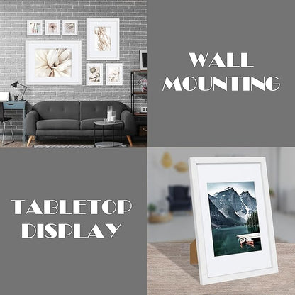 Hongkee 9x12 White Picture Frames set of 3, Made of Wooden and Glass Photo frame - Displays Picture 6x8 with Mat or 9 x 12 without Mat, Desktop & Wall Collage Frame set
