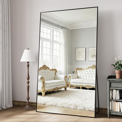 Large Full Length Mirror, 78"x35" Big Full Body Mirrors, Floor Mirror Full Length, Standing Mirror for Bedroom, Living Room Cloakroom, Tempered Glass, Aluminum Alloy, Black