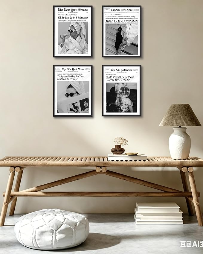 EcoHest Unframed 12x16 Canvas Wall Art, Newspaper I'll Be Ready in 5 Minutes Print, Feminist Makeup Home Decor, Retro Bathroom Decor, Set of 1 For Bedroom Living Room