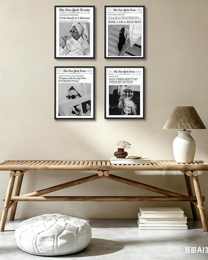 EcoHest Unframed 12x16 Canvas Wall Art, Newspaper I'll Be Ready in 5 Minutes Print, Feminist Makeup Home Decor, Retro Bathroom Decor, Set of 1 For Bedroom Living Room