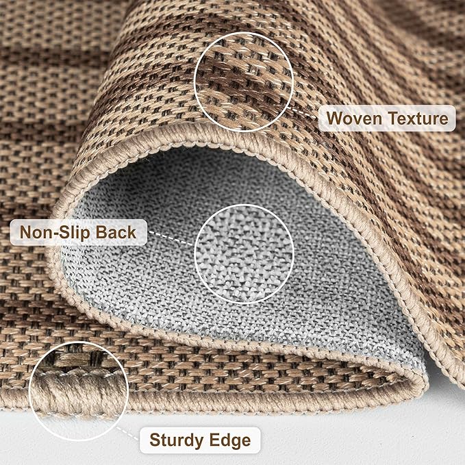 Easy Jute Rug for Living Room, 5' x 7' Area Rug, Brown Farmhouse Ultra-Thin Washable Non-Slip Outdoor Rug for Bedroom, Dining Room, Backyard, Home Decor