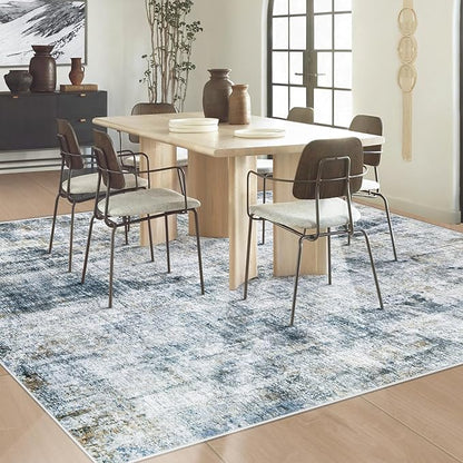 5x7 Area Rug for Living Room: Washable Abstract Soft Rugs Non Slip Modern Stain Resistant Low Pile Carpet for Dining Room Bedroom Nursery Office (Multi Blue, 5'x7')