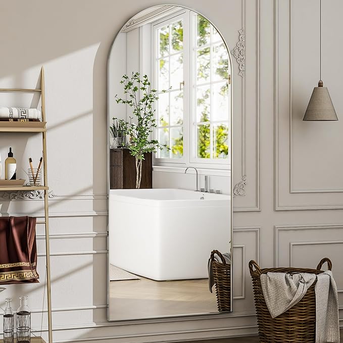 57" x 20" Arched Full Length Mirror - Wall Mounted/Floor Mirror Aluminum Alloy Frame Full Body Mirrors for Bathroom Living Room Bedroom and Entryway,Sliver