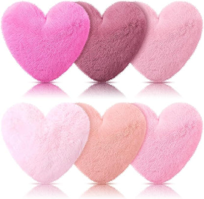 Liliful 6 Pcs Faux Rabbit Fur Heart Pillows Fluffy Heart Throw Pillows Cute Couch Cushion Soft Decorative Throw Cushion for Bed Sofa Girls Women(12 x 11 Inch,Pink Series)