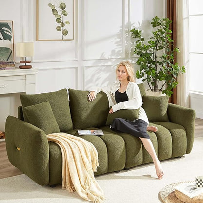 Antetek 78" Modern Sofa Couch, Comfy Deep Seat Teddy Cloud Sofa, Upholstered 3-Seater Boucle Couch, Oversized Loveseat for Living Room, Bedroom, Office, Apartment, Green