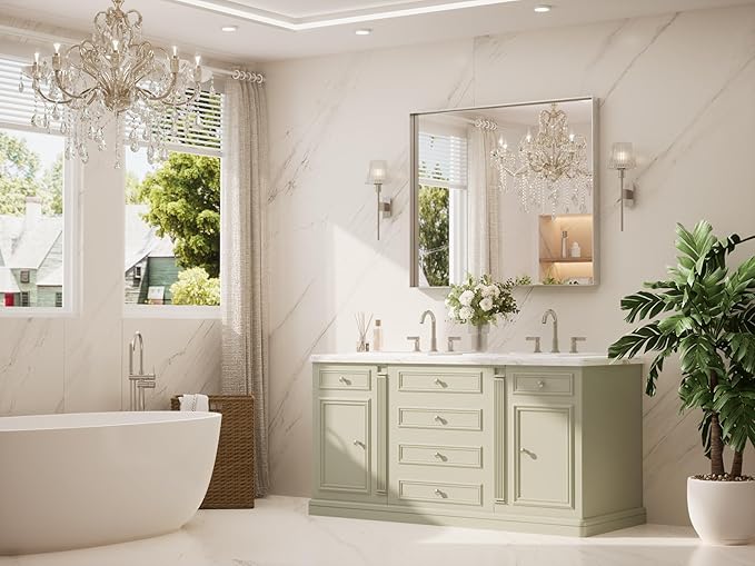 TETOTE Brushed Nickel Mirror 42" x 36" Bathroom Vanity Mirror for Over Sink Brushed Nickel, Tempered Glass, Modern Farmhouse Rectangle Frame Wall Mirrors for Bathroom, Bedroom, Entryway, Living Room