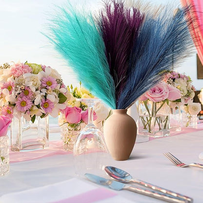 Pampas Grass Decor, Fluffy Faux Pampas Grass 6 Stem 18"/45cm Pompous Grass Small Flower Arrangement and Vase Filler for Boho Home Wedding Decoration