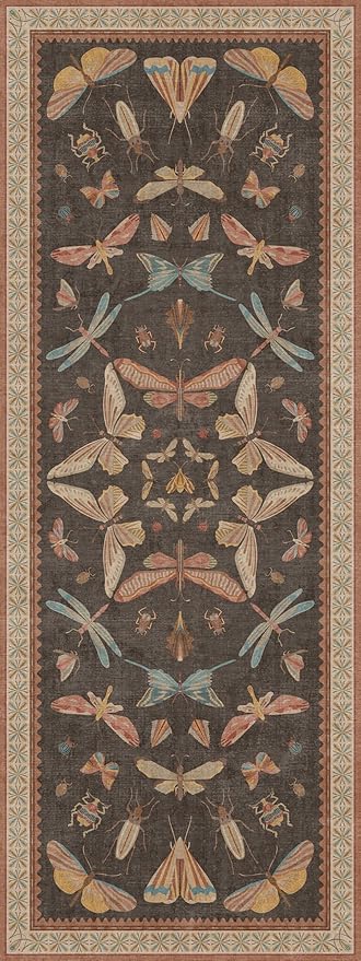 Hazo Haus Boho Runner Rug 3x8, Stain Resistant Indoor Carpet for Hallway, Kitchen Floor & Entryway, Whimsical Butterfly Moth Insect Print