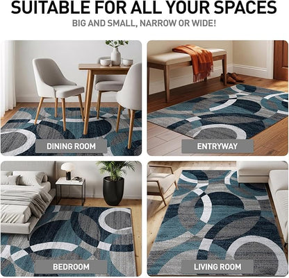 Rugshop Contemporary Abstract Circles Perfect for high Traffic Areas of Your Living Room,Bedroom,Home Office,Kitchen Area Rug 6'6" x 9' Blue