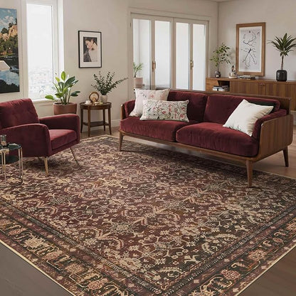 Rugxara 6x9 Area Rugs for Living Room Bedroom, Large Washable Christmas Rug, Vintage Oriental Boho Rug, Non Slip & Low Pile Faux Wool Thin Carpet for Indoor Dining Room, Classroom Dorm and Kids Room