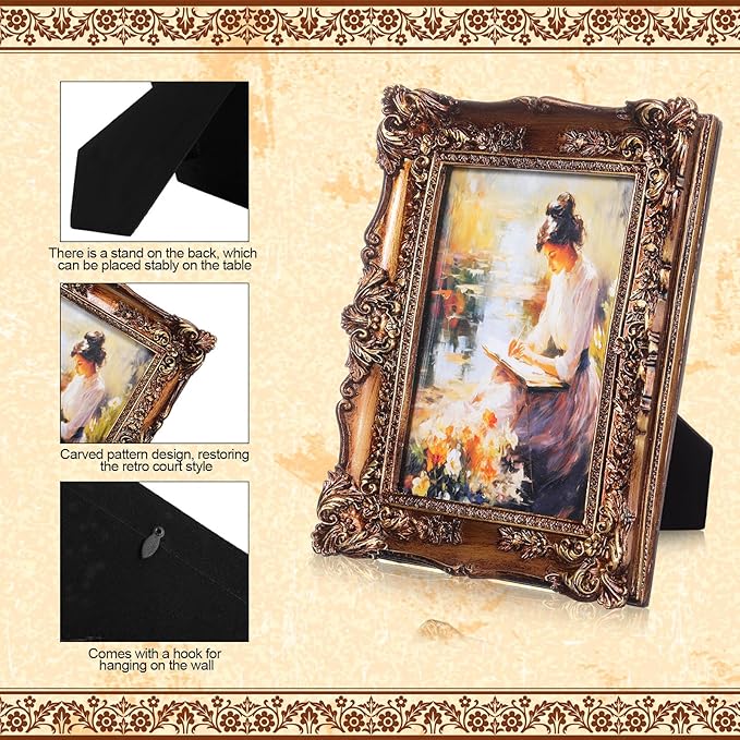 Geetery 4 Pcs Vintage Picture Frames Set, Bronze Ornate Baroque Frames for Gallery Wall, Antique Victorian Decorative Photo Frame for Tabletop or Wall Display, Shabby Cottagecore Home Decor