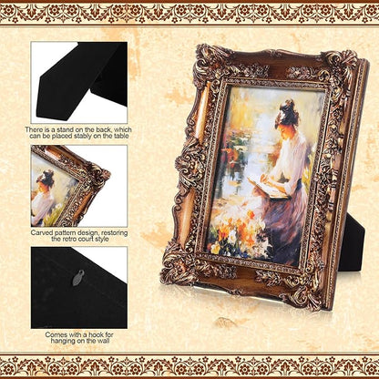 Geetery 4 Pcs Vintage Picture Frames Set, Bronze Ornate Baroque Frames for Gallery Wall, Antique Victorian Decorative Photo Frame for Tabletop or Wall Display, Shabby Cottagecore Home Decor
