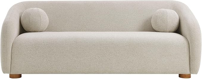 Modway Holland 85 Inch Minimalist Curved Back Sofa in Dove Gray – Chenille Fabric Sofa with Ball Throw Pillows and Wood Feet – Modern 3-Seater Couch for Living Room