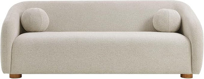 Modway Holland 85 Inch Minimalist Curved Back Sofa in Dove Gray – Chenille Fabric Sofa with Ball Throw Pillows and Wood Feet – Modern 3-Seater Couch for Living Room