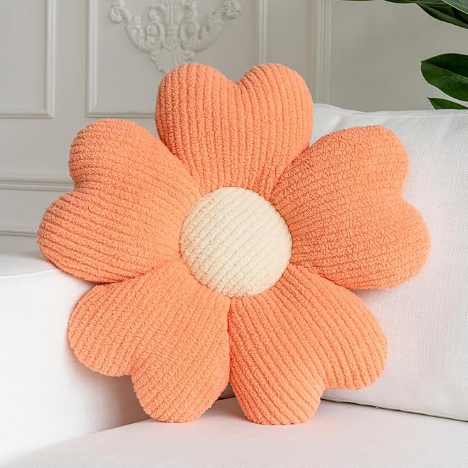 Sioloc Flower Shaped Throw Pillow, Fun Daisy Pillow, 19.7" Light Orange Cute Decorative Seat Cushion Aesthetic Plush Pillows for Bed Floor Couch Chair