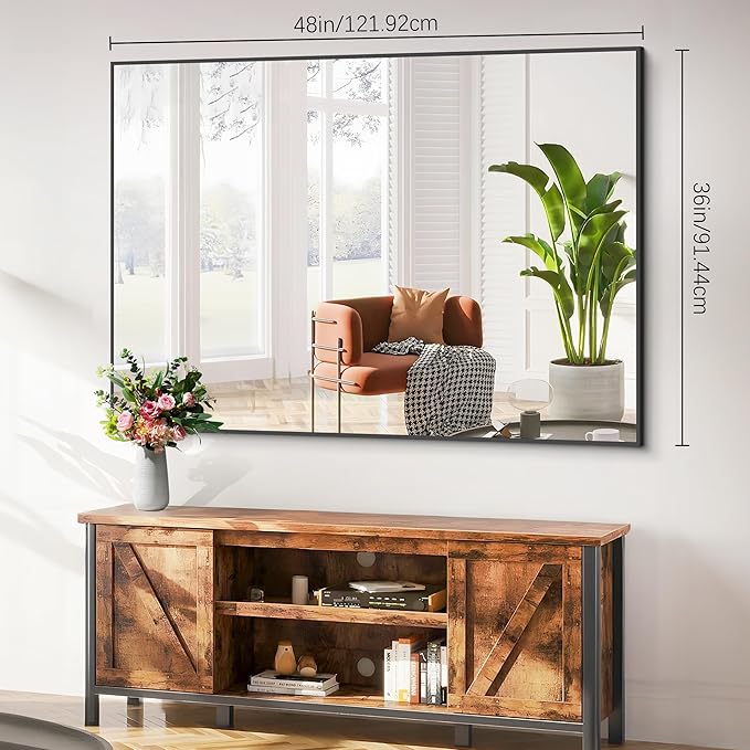 COFENY Black Bathroom Mirror, 48"X36" Rectangle Mirrors for Wall Metal Frame, Modern Vanity Wall Mirror for Bathroom Living Room, Entryway Hangs Horizontal or Vertical