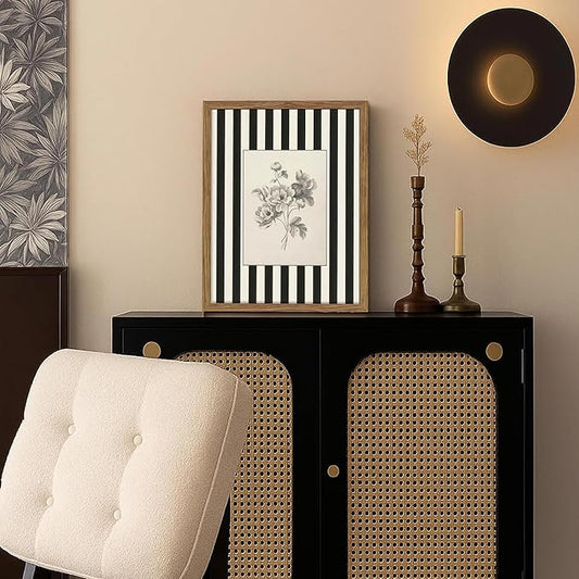 Framed Vintage Floral Wall Art, Black and White Stripes Flower Canvas Wall Decor Paintings, Minimalist Botanical Artwork Print Picture for Living Room Bedroom Bathroom 12x16 Inch