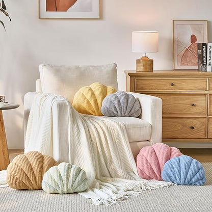 Shell Pillow, Soft Decorative Pillows for Bed Couch, Seashell Plush Throw Pillow Aesthetic Home Decor Cushion for Bedroom Living Room (Brown, 18 X 13 Inches)