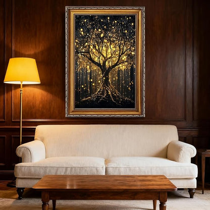 Balsuka Golden Tree of Life Wall Art Dark Academia Decor Poster Mystical Nature Forest Landscape Canvas Print Moody Botanical Enchanted Tree Painting for Living Room Bedroom 24x36inch Vintage Framed
