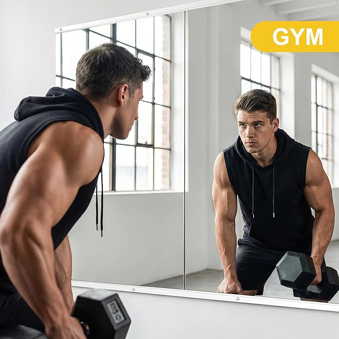 Home Gym Mirror for Wall, 48"x28"-2 PCS Full Length Workout Mirrors, Tempered Glass, HD Reflection, Large Frameless Body Mirror for Home Gym, Garage, Yoga, Dance, Bedroom(Silver)