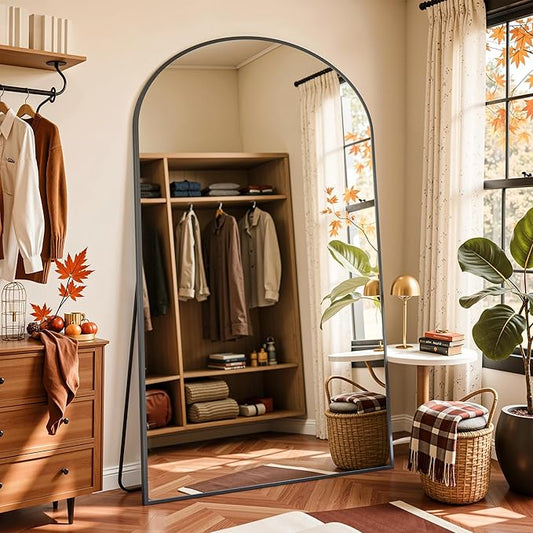 Full Length Mirror, 72"x44" Arched Full Body Mirror, Floor Mirrors with Stand, Body Mirrors Standing Hanging Leaning Against Wall,Aluminum Frame Mirrors for Bedroom Cloakroom,Living Room,Black
