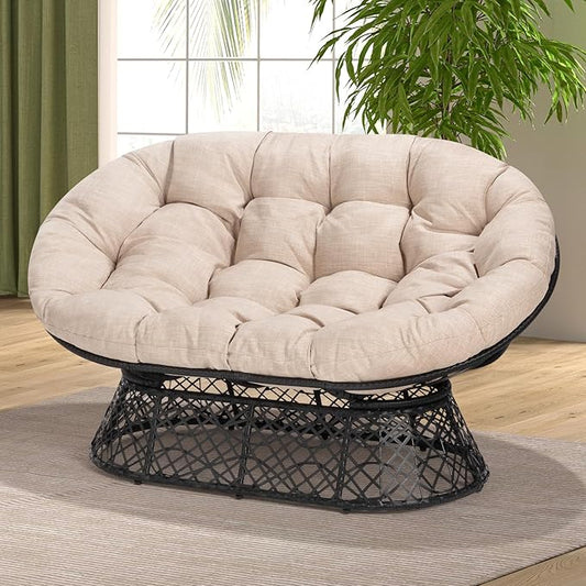 Bme Double Papasan Chair, 600lbs Capacity, Ergonomic Design, Soft Thick Cushion, Bee-Designed Frame, Durable Steel, 61", Beige - Black Base