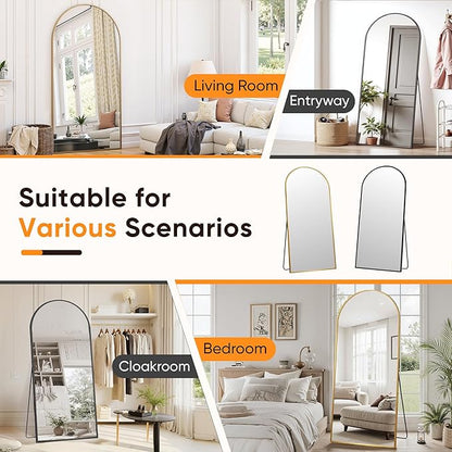 Suidia Full Length Mirror, 76"x34" Floor Standing Mirror Freestanding, Full Body Mirrors with Stand for Bedroom, Hanging Mounted for Living Room Cloakroom, Black, Arched Style