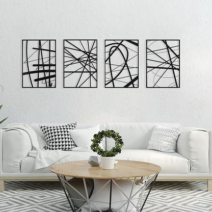 Art3dwallpanels Black Abstract Wall Art, Metal Single Line Art Wall Decor, 3D Textured Sculptures, Modern Decor for Living Room Bedroom Bathroom Study, 17'' x 12'', 4 Pack