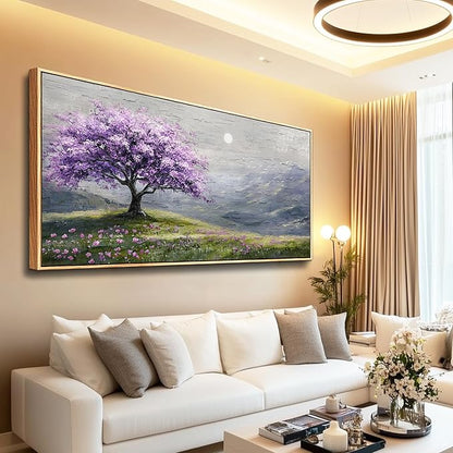 FUHAIHUA Wood Framed Canvas Wall Art For Living Room Large Wall Decor For Office Bedroom Decorations Purple Tree Pictures Farmhouse Painting Artwork Room Wall Mural Aesthetic Home Decor 30x60 In